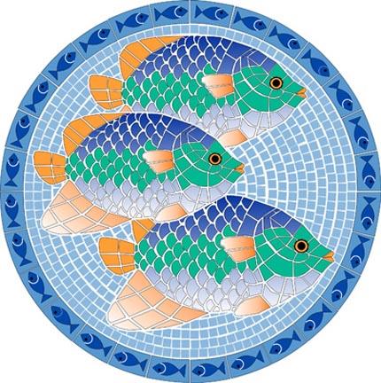 Small 7 Inch Round Pool Art - Mosaic Tropical Fish Design (Set of Four Emblems)
