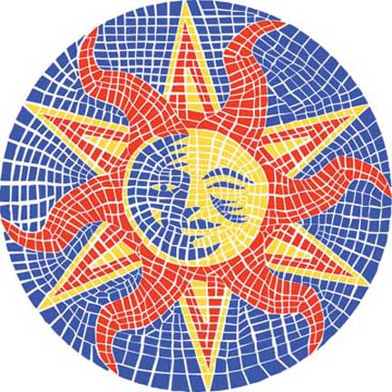 Small 7 Inch Round Pool Art - Mosaic Sun Nature Design (Set of Four Emblems)
