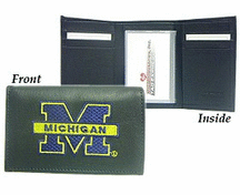 Michigan Wolverines Embroidered Leather Tri-Fold Wallet