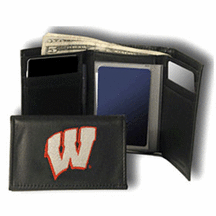Wisconsin Badgers Embroidered Leather Tri-Fold Wallet