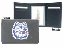 Connecticut Huskies Embroidered Leather Tri-Fold Wallet