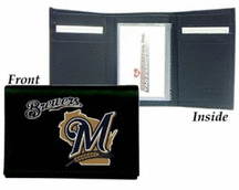Milwaukee Brewers Embroidered Leather Tri-Fold Wallet