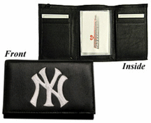 New York Yankees Embroidered Leather Tri-Fold Wallet