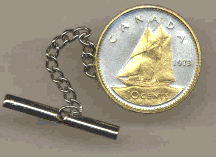 Canadian 10 Cent "Bluenose Sail Boat" Two Tone Gold on Silver World Coin Tie Tack