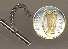 Irish Penny "Harp" Two Tone Gold on Silver World Coin Tie Tack