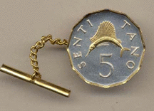 Tanzania 5 Sentia "Swordfish" Two Tone Gold on Silver World Coin Tie Tack