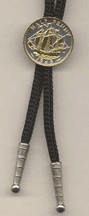 British Penny "Sailing Ship" Two Tone Coin Bolo Tie