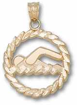 Diamond Cut "Swimmer in Circle" Pendant - 14KT Gold Jewelry