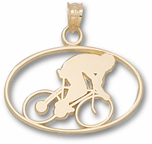 Oval Bike Rider Silhouette Pendant 14KT Gold Jewelry
