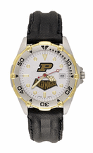 Purdue Boilermakers Purdue with Cow Catcher Guard All Star Watch with Leather Band Mens