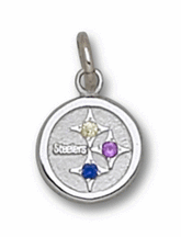Pittsburgh Steelers Logo 3/8 Charm with 3 Stones - Sterling Silver Jewelry