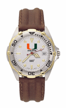 Miami Hurricanes U with Miami All Star Watch with Leather Band Mens