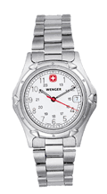 Standard Issue Mens Watch with White Dial and Stainless Steel Bracelet by Wenger174 Maker of the Genuine Swiss Army Knife