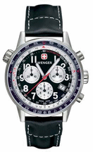 Commando SR Mens Watch with Black Dial Silver Sub Dials and Black Leather Strap by Wenger174 Maker of the Genuine Swiss Army Knife
