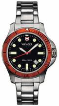 Battalion III Diver Mens Watch with Black Dial Orange Bezel and Stainless Steel Bracelet by Wenger174 Maker of the Genuine Swiss Army Knife