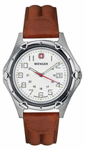 Standard Issue XL Mens Watch with White Dial and Brown Leather Strap by Wenger174 Maker of the Genuine Swiss Army Knife