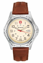 Standard Issue XL Mens Watch with Eggshell Dial and Brown Leather Strap by Wenger174 Maker of the Genuine Swiss Army Knife