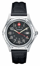Standard Issue XL Mens Watch with Charcoal Dial and Black Leather Strap by Wenger174 Maker of the Genuine Swiss Army Knife