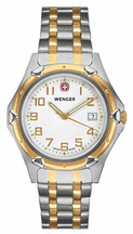 Standard Issue XL Mens Watch with White Dial and Bi Color Bracelet by Wenger174 Maker of the Genuine Swiss Army Knife