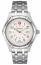 Standard Issue XL Mens Watch with White Dial and Stainless Steel Bracelet by Wenger174 Maker of the Genuine Swiss Army Knife