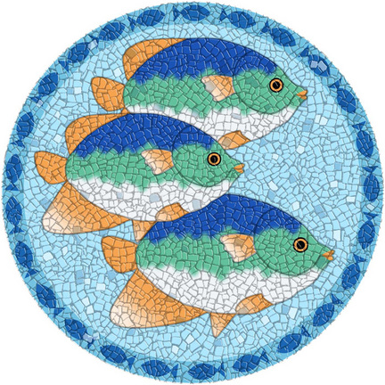 Medium 23 Inch Round Pool Art - Mosaic Tropical Fish