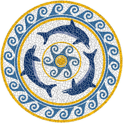 Medium 23 Inch Round Pool Art - Chasing Dolphin