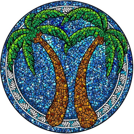 Medium 23 Inch Round Pool Art - Palm Tree