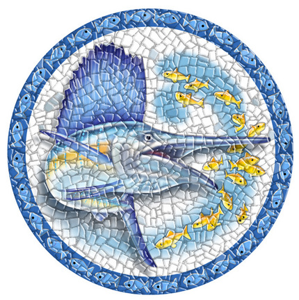 Small 10.5 Inch Round Pool Art - Sailfish (Set of Two Emblems)