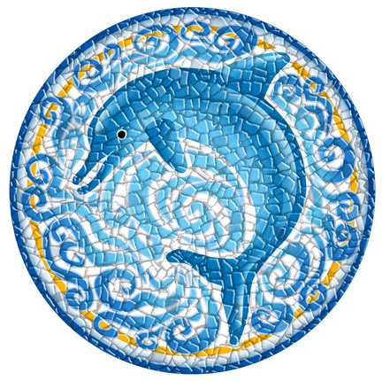 Small 10.5 Inch Round Pool Art - Single Dolphin (Set of Two Emblems)