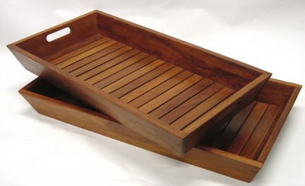 Nesting Solid Teak Serving & Storage Trays (Set of 2)