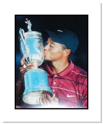 Tiger Woods PGA Golf "Kissing Trophy" Double Matted 8" x 10" Photograph