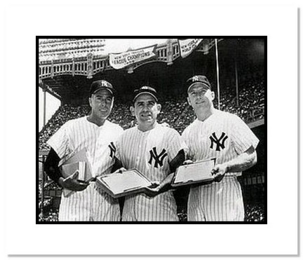 Yogi Berra New York Yankees MLB "with Joe DiMaggio and Mickey Mantle" Double Matted 8" x 10" Photogr