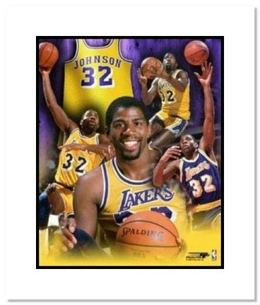 Magic Johnson Los Angeles Lakers NBA "Collage" Double Matted 8" x 10" Photograph