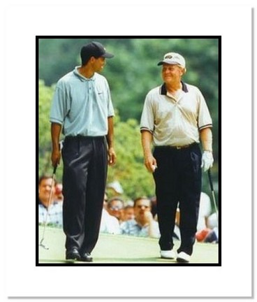 Tiger Woods and Jack Nicklaus PGA Golf "Walking the Fairway" Double Matted 8" x 10" Photograph