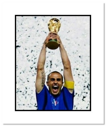 Fabio Cannavaro (Italy) "2006 at World Cup Trophy" Double Matted 8" x 10" Photograph