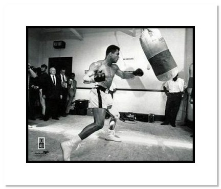 Muhammad Ali Boxing "Black and White with Punching Bag" Double Matted 8" x 10" Photograph