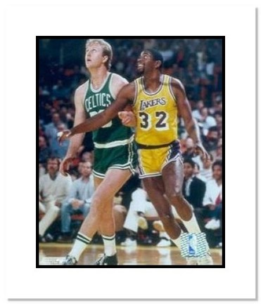 Larry Bird and Magic Johnson Boston Celtics Los Angeles Lakers NBA "Rebound" Double Matted 8" x 10" 