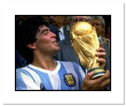 Diego Maradona (Argentina) "1986 at World Cup Trophy" Double Matted 8" x 10" Photograph