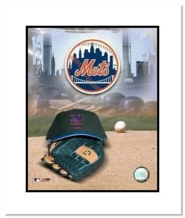 New York Mets MLB "Team Logo and Baseball Cap Collage" Double Matted 8" x 10" Photograph
