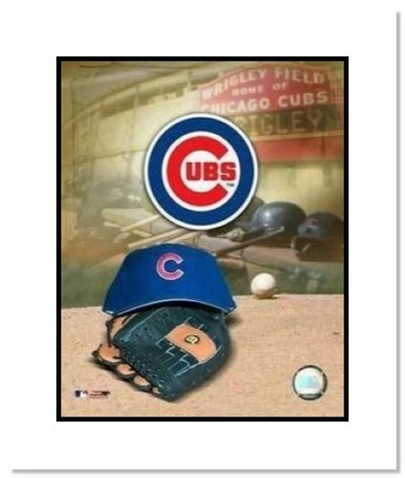 Chicago Cubs MLB "Team Logo and Baseball Cap Collage" Double Matted 8" x 10" Photograph