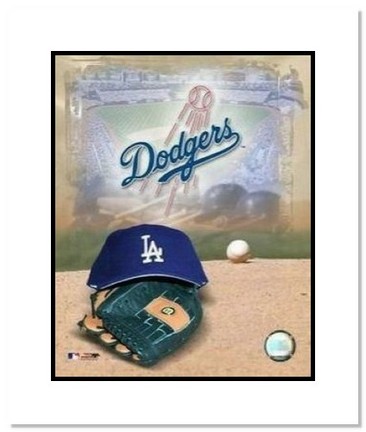 Los Angeles Dodgers MLB "Team Logo and Baseball Cap Collage" Double Matted 8" x 10" Photograph