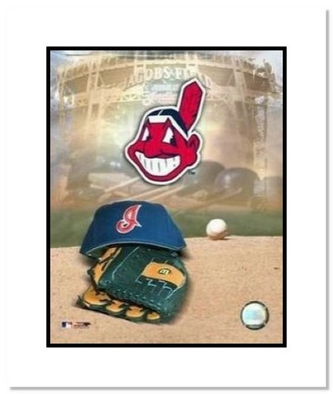 Cleveland Indians MLB "Team Logo and Baseball Cap Collage" Double Matted 8" x 10" Photograph