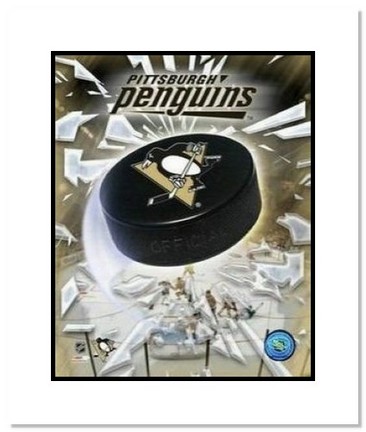 Pittsburgh Penguins NHL "Team Logo and Hockey Puck" Double Matted 8" x 10" Photograph