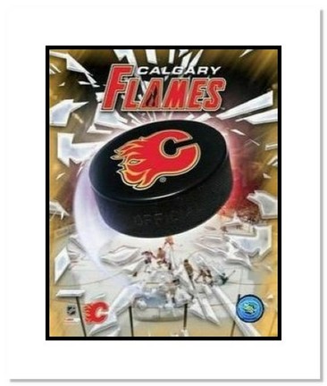 Calgary Flames NHL "Team Logo and Hockey Puck" Double Matted 8" x 10" Photograph