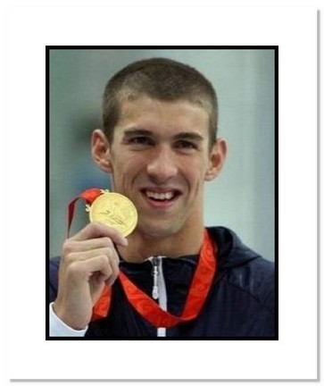 Michael Phelps Olympics Team USA "2008 Swimming with Gold Medal" Double Matted 8" x 10" Photograph