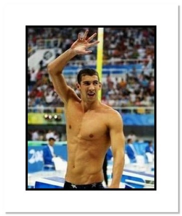 Michael Phelps Olympics Team USA "2008 Swimming Arm Raised" Double Matted 8" x 10" Photograph