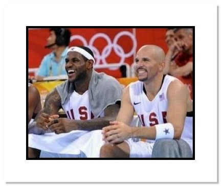LeBron James and Jason Kidd Team USA "2008 Basketball Smiling on Bench" Double Matted 8" x 10" Photo