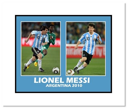 Lionel Messi (Argentina) "2010 at World Cup Double Collage" Double Matted 8" x 10" Photograph
