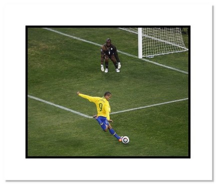 Luis Fabiano (Brazil) "2010 at World Cup Goal" Double Matted 8" x 10" Photograph