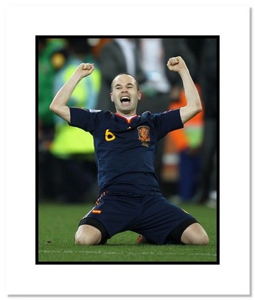 Andres Iniesta (Spain) "2010 at World Cup Goal Celebration" Double Matted 8" x 10" Photograph